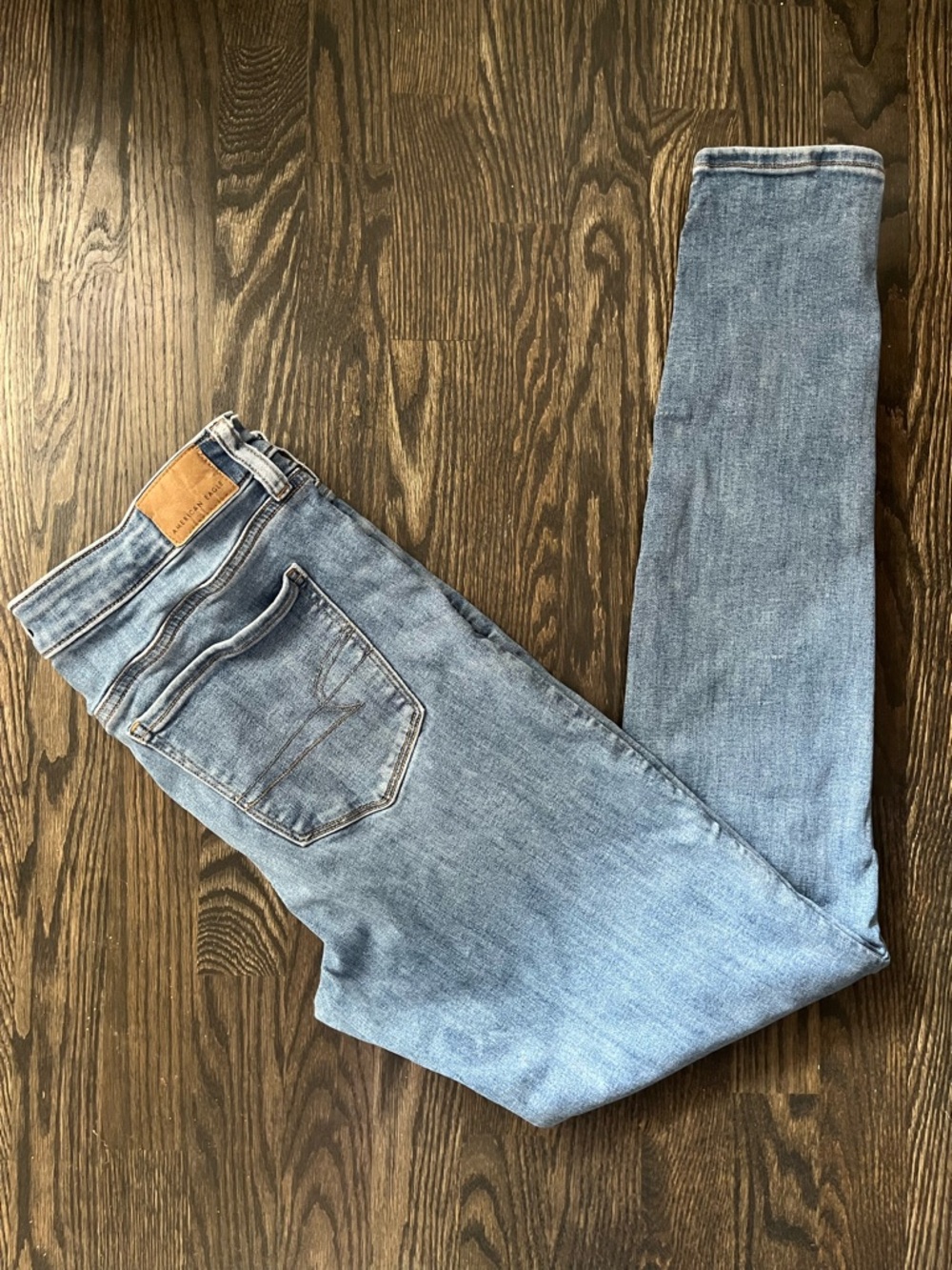 American Eagle Light Blue Denim Skinny Jeans Size 12 X-Long High-Rise Stretch